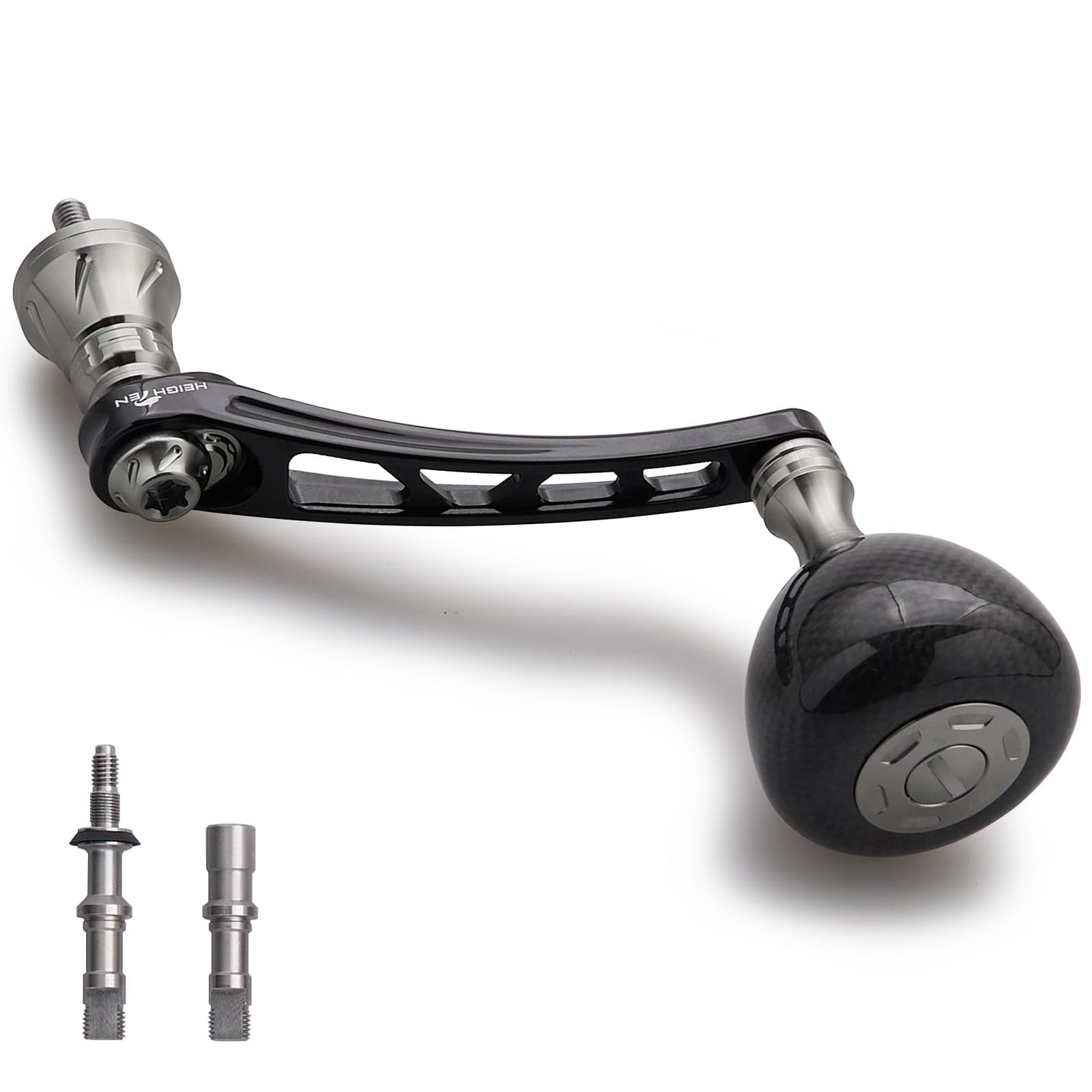 HEIGHTEN 65-70mm可変 リール ハンドル 36mm カーボン製 ノブ搭載 シマノ(Shimano) ダイワ(Daiwa) 通用 スピニングリール 用 Carbon Drum Series (ブラック＆ガンメタル) (1177)