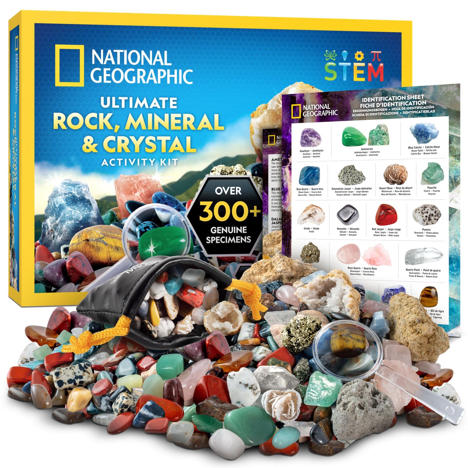 新品 NATIONAL GEOGRAPHIC Rocks & Fossils Kit ? 200Piece Set Includes Geodes Real Fossils Rose Quartz Jasper Aventurine & Many M