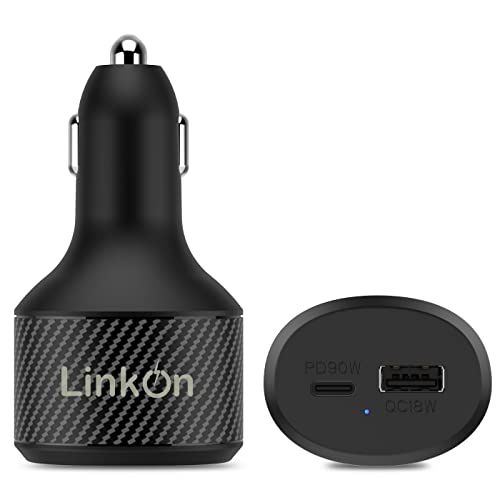 LinkOn 112W USB-C車用充電器、90W PD3.0 PPSおよび18W QC3.0ポート、マックブック,サムスン,MacBook HP Dell Lenovo MSI ASUS Acer Apple iPhone iPad Hu dc9603e9