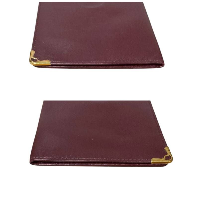 【極美品/箱付】カルティエ　長財布 レザー　ボルドー　ゴールド金具 ロゴ金具 Cartier カルティエ☆長財布 マストライン ボルドー ゴールド金具 お札