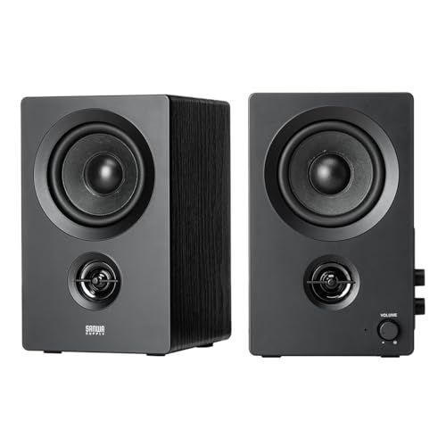サンワダイレクト PCスピーカー 50W Bluetooth 3.5mm 有線 木製 低音 アクティブスピーカー 小型 モニター アンプ内蔵 400-SP122as 2c4381b5
