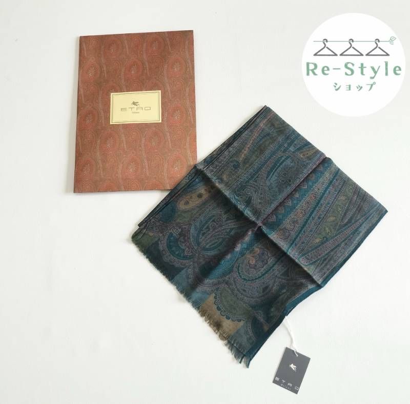 ETRO エトロ　ストール　ショール　ウール混　シルク混　ペイズリー柄　大判　タグ付き　箱付き　未使用級