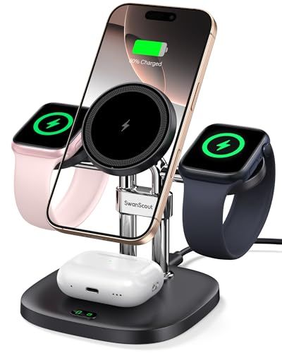 4in1 ワイヤレス充電器 アップルウォッチ 充電器 2台同時 Apple Watch用 マグセーフ充電器 充電スタンド マグネット式 置くだけ充電 iPhone 17/16/15/14/13/12シリーズに対応、Apple Watch、Ai 23b5be88