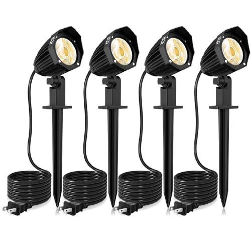 CLY LED ガーデンライト 電球色3000K パスライト 4個セット AC100V 9W スポットライト 常時点灯 高輝度 1050LM 地中埋込型 看板 ライトアップ 芝生ライト IP66防水 1.5M 壁掛け 角度回転可 車道 歩道 d9f02cbc