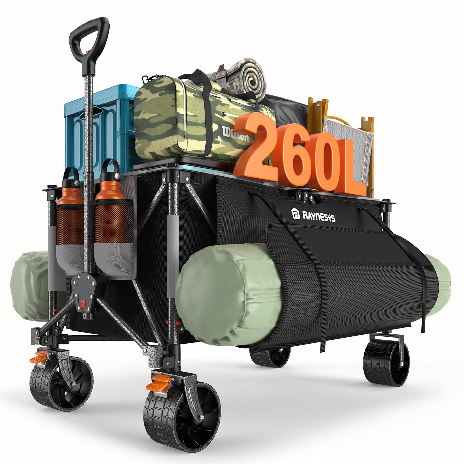 【新品】キャリーワゴン 特大容量260L 高耐荷重200kg 【長物対応?サイトポケット付き】キャンプカート アウトドアワゴン 折り畳み式 ワンタッチ収束式 自立収納 静音 ブレーキ付き 子供乗せれる 多地形対応 キャンプ/砂浜/釣り/引越し c0fb3daa