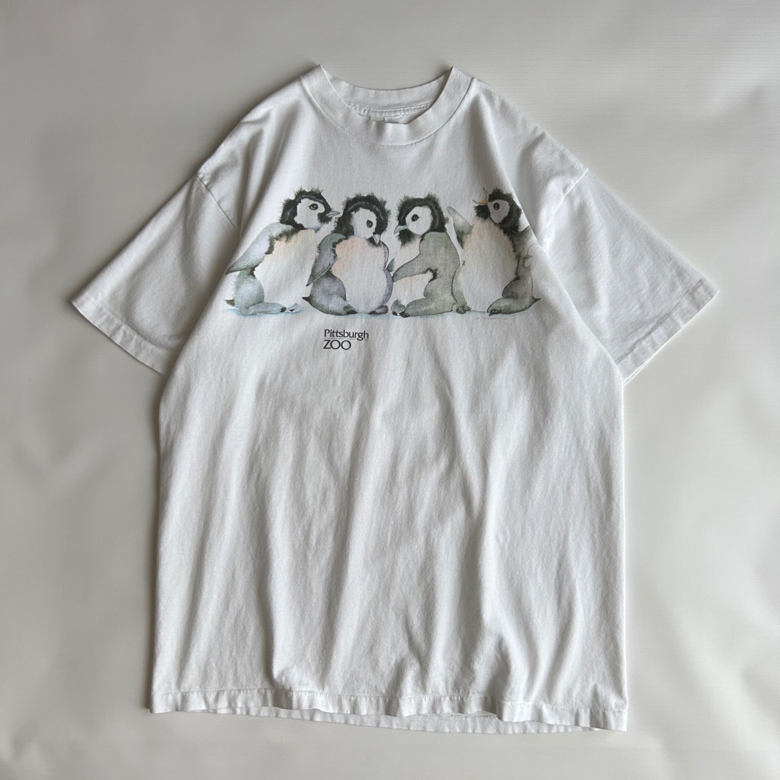 90s USA製 Pittsburgh Zoo ペンギンTシャツ 動物 アニマル 水彩プリント 半袖 メンズL レディース 古着