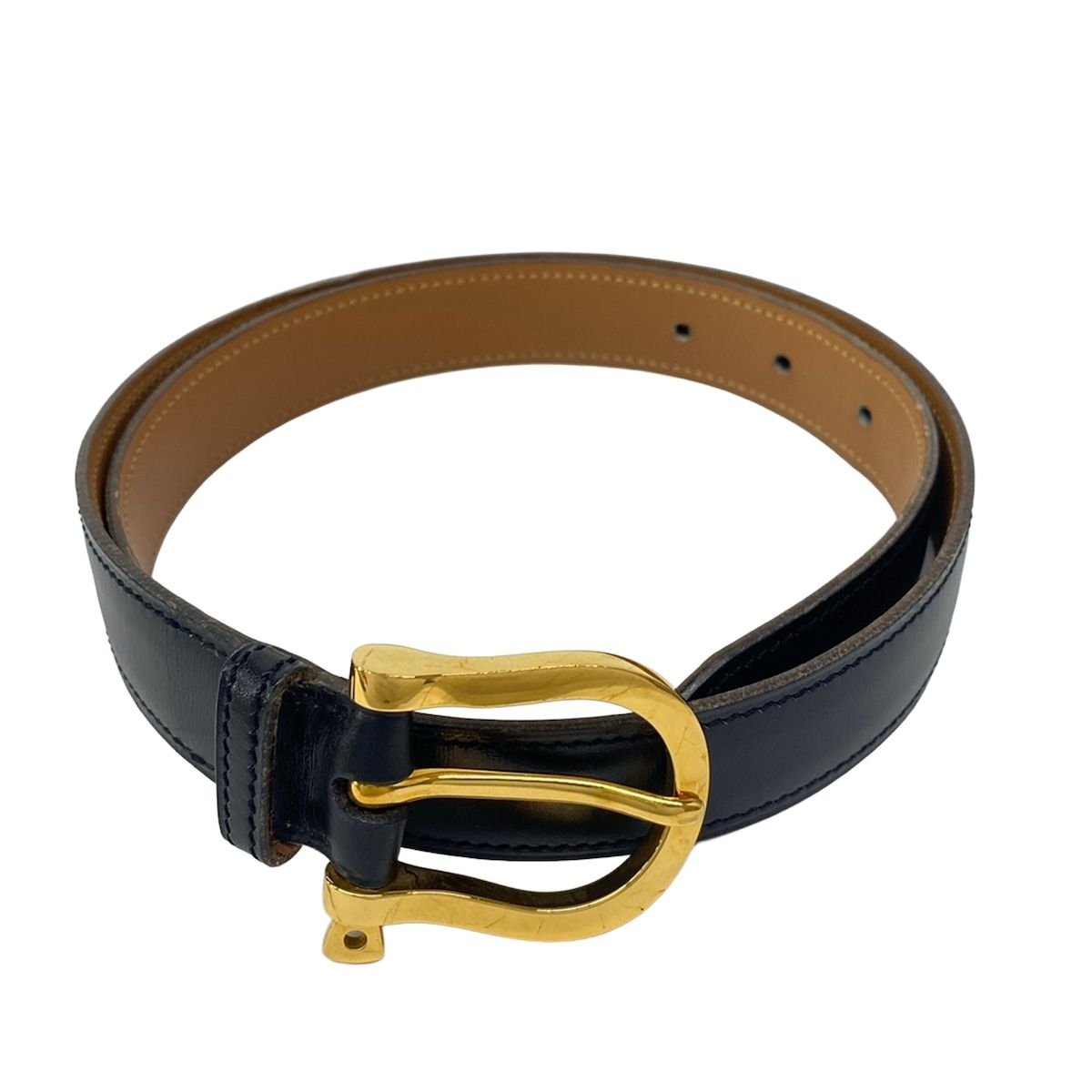 HERMES(エルメス) ベルト 75 黒×ゴールド レザー