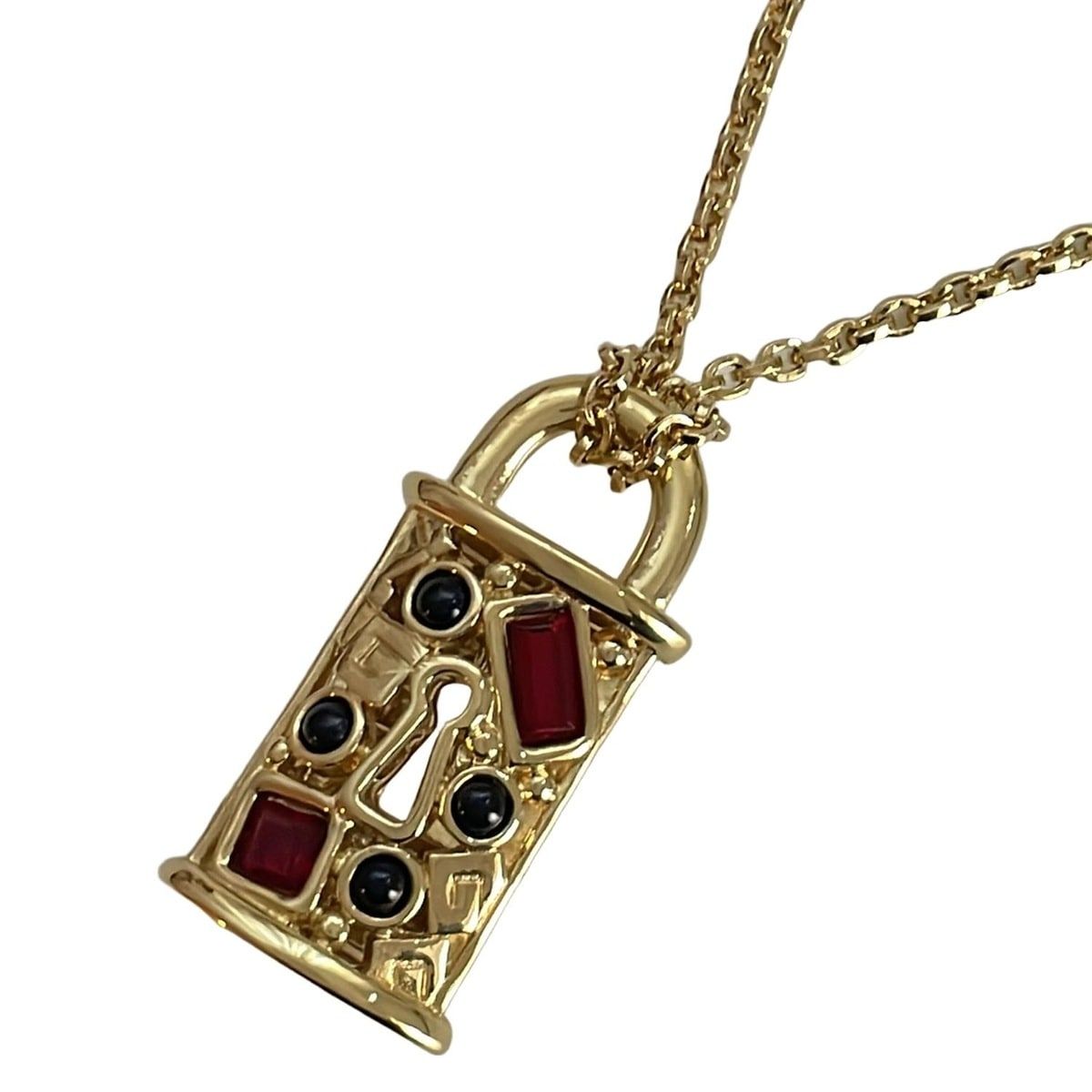 GIVENCHY(ジバンシー) ネックレス美品 - ゴールド×レッド×マルチ パドロック