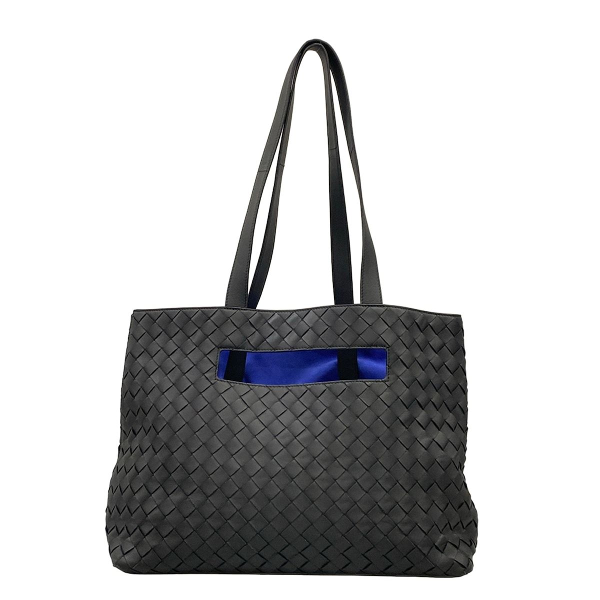 BOTTEGA VENETA(ボッテガヴェネタ) トートバッグ イントレチャート,ザ・スロット 黒×ブルー レザー