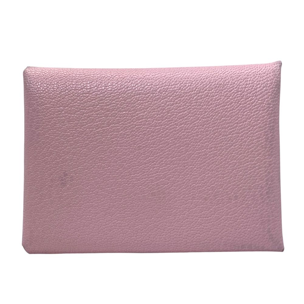 HERMES エルメス Calvi Duo カルヴィデュオ カードケース コインケース コインパース 小銭入れ レザー ピンク シルバー金具 K刻印 ミニウォレット 上品 洗練 高級感 エレガント コンパクト