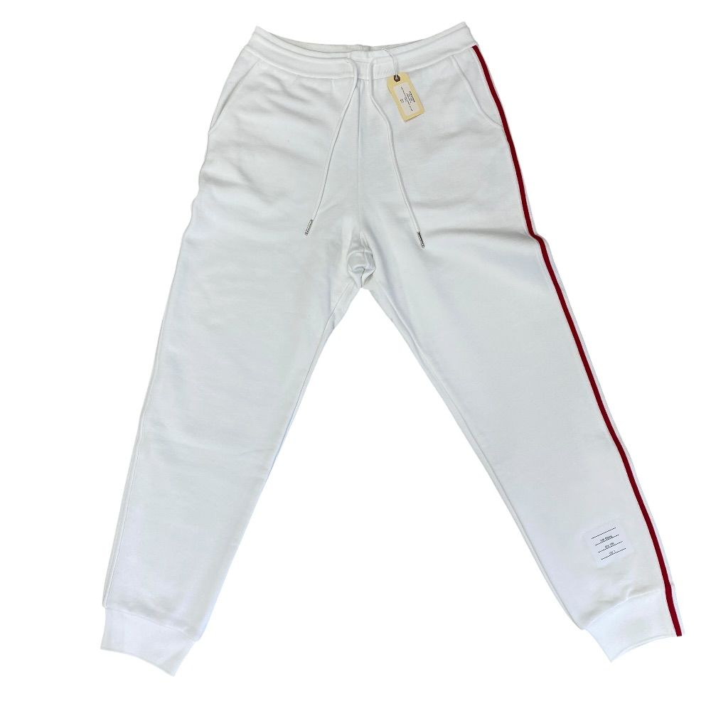 未使用展示品 THOM BROWNE トムブラウン ストライプ スウェット パンツ トラックパンツ MJQ66A03377 コットン ホワイト [表記サイズ 2] 洗練 高級感 モード ラグジュアリー スタイリッシュ 都会的 人気 快適 上品