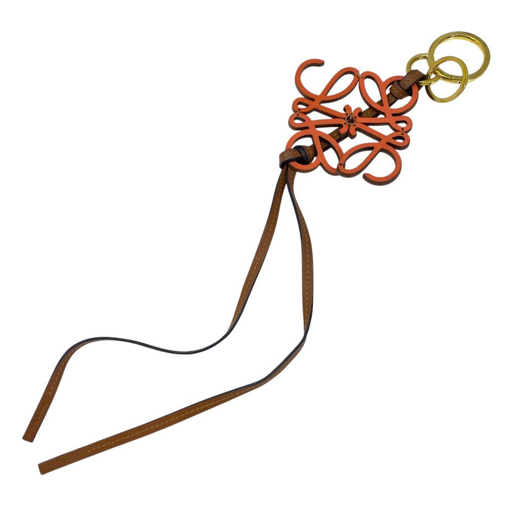 LOEWE ロエベ アナグラム バッグ チャーム キーホルダー キーリング ストラップ レザー GP オレンジ ブラウン 洗練 高級感 上品 人気 定番 エレガント スタイリッシュ