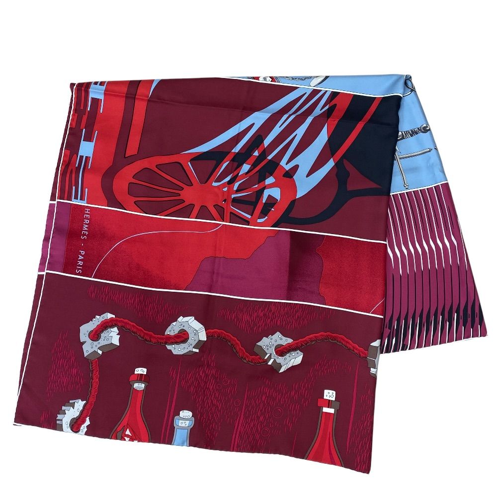 美品 HERMES エルメス Carre140 カレ140 caleche mors et bouteilles カレシュ ハミとボトル カレジュアン スカーフ 大判 シルク ボルドー 洗練 高級感 エレガント ラグジュアリー 上品 華やか 人気 定番