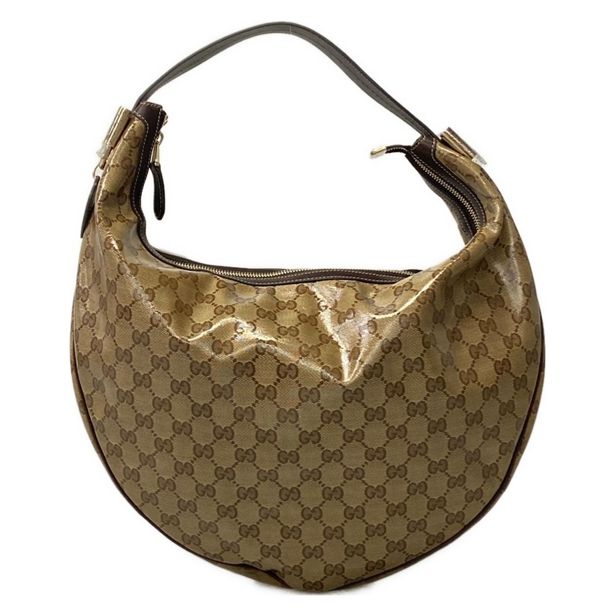 GUCCI(グッチ) ショルダーバッグ クリスタルGG 181492 ダークブラウン×ベージュ レザー