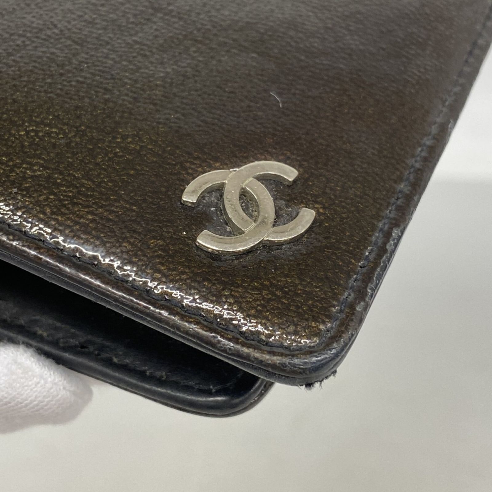 シャネル(Chanel) シャネル 長財布 パテントレザー ブラウン ブラック 