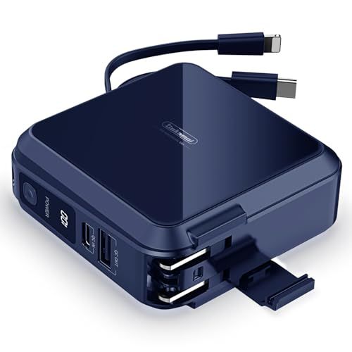 15000mAh コンセント一体型 大容量 急速充電【PD18W type-c&PD20WのiPhone対応ケーブル/折畳式プラグ/PD18WType-C入力ポート/22.5WのUSB-A】スマホ充電器 3台同時充電 プラグ付き 小型 LCD 22f84028