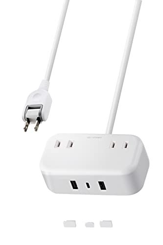 エレコム 電源タップ 雷ガード USBタップ 1.5m 2個口 USB 32W [ USB-A 2ポート/ USB-C 1ポート ] 卓上タップ 出張 旅行 USBポート用キャップ付き ホワイト ECT-25215WHt 67603879