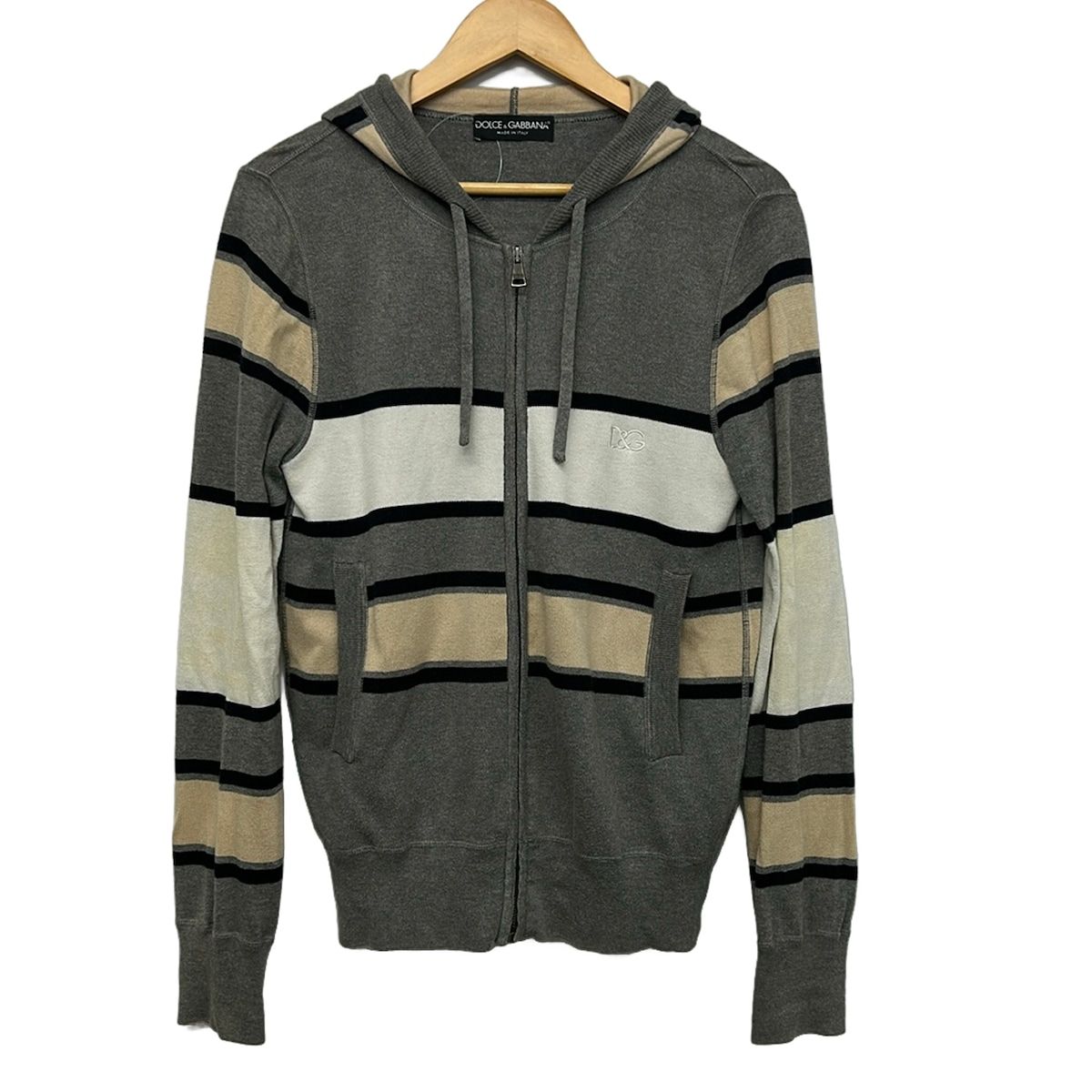 DOLCE&GABBANA(ドルチェアンドガッバーナ) パーカー サイズ44 S メンズ美品 - グレー×白×マルチ 長袖/ニット/ボーダー/ジップアップ
