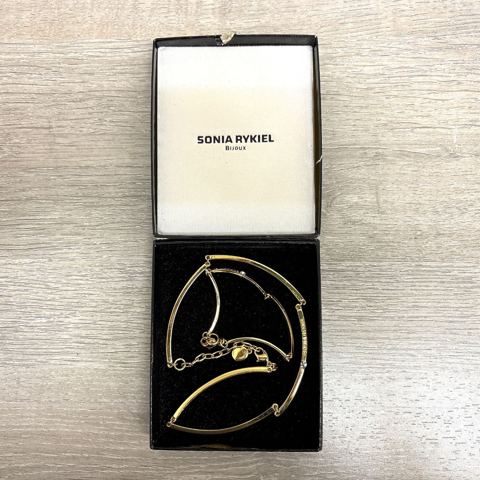 SONIA RYKIEL BIJOUX ソニアリキエル ネックレス ブレスレット セット ゴールドカラー ロゴ刻印 箱付き