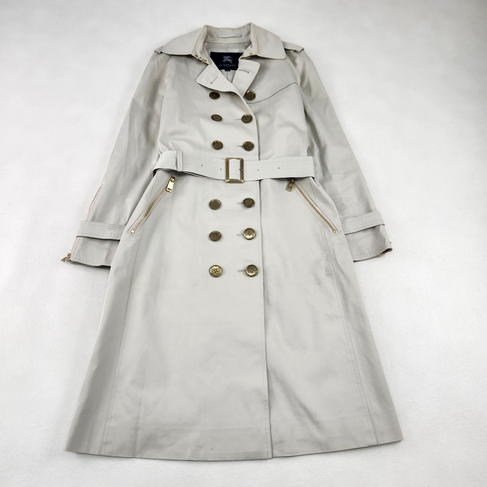 BURBERRY LONDON トレンチコート 金ボタン ホースロゴ ジッパー プリーツ 希少 バーバリーロンドン 38サイズ M L相当 18,735円