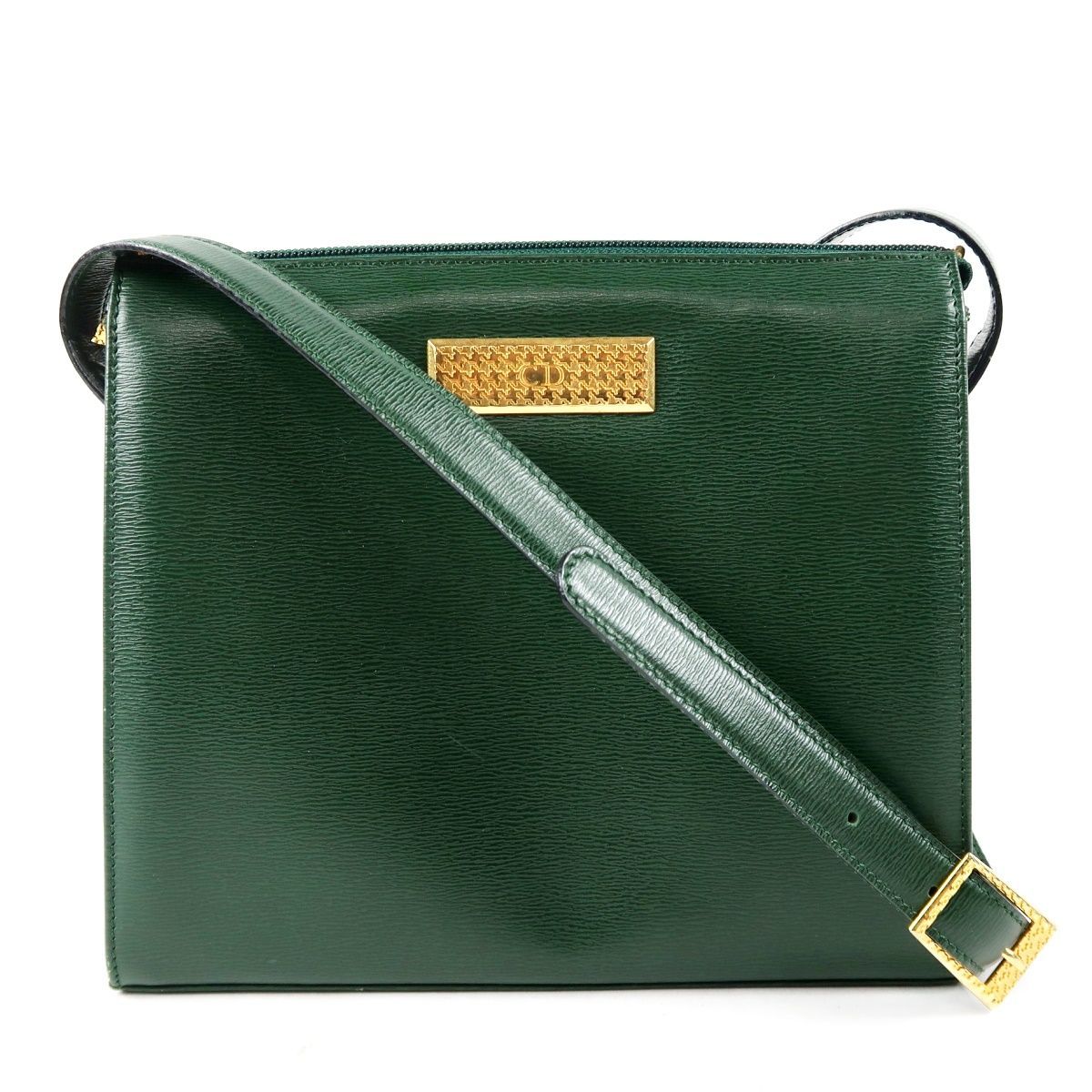 【美品】Christian Dior ディオール ヴィンテージ オールド ショルダーバッグ グリーン×ゴールド金具【FE68】