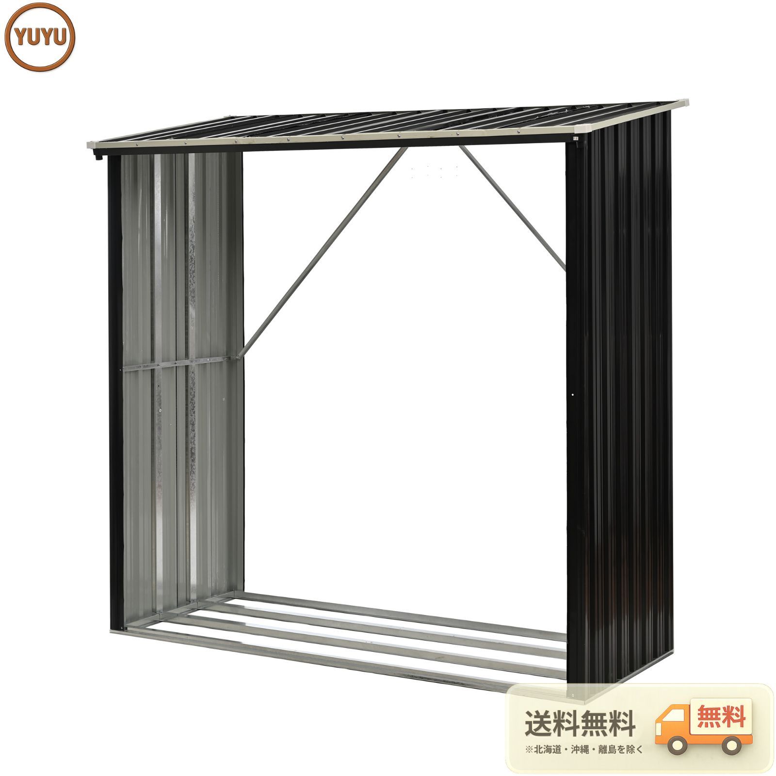薪小屋 L192×W89×H190cm 屋外 屋根付き 薪ラック 耐荷重300KG 薪棚 薪ストッカー 薪置き棚 薪ストーブグッズ 薪 ラック 大型 軽量 チール製 収納 整理 保管 乾燥 薪保管 薪収納 アウトドア