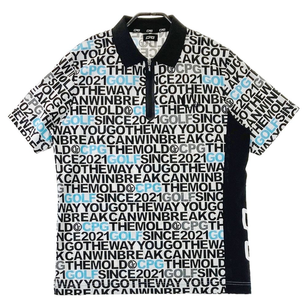 サイズ：3 CPG GOLF シーピージーゴルフ ハーフジップ 半袖ポロシャツ 総ロゴ柄 ホワイト系 [241003001704] ゴルフウェア メンズ ストスト