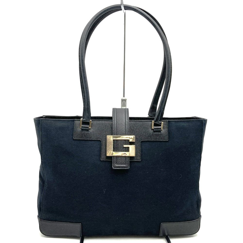 GUCCI グッチ 002 1109 Gロゴ トートバッグ キャンバス レザー ブラック レディース