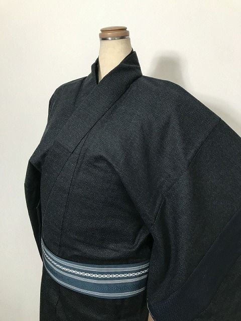 【中古】Lサイズ ウール リメイク男物シリーズ 黒地に蚊絣文様【福服特製】