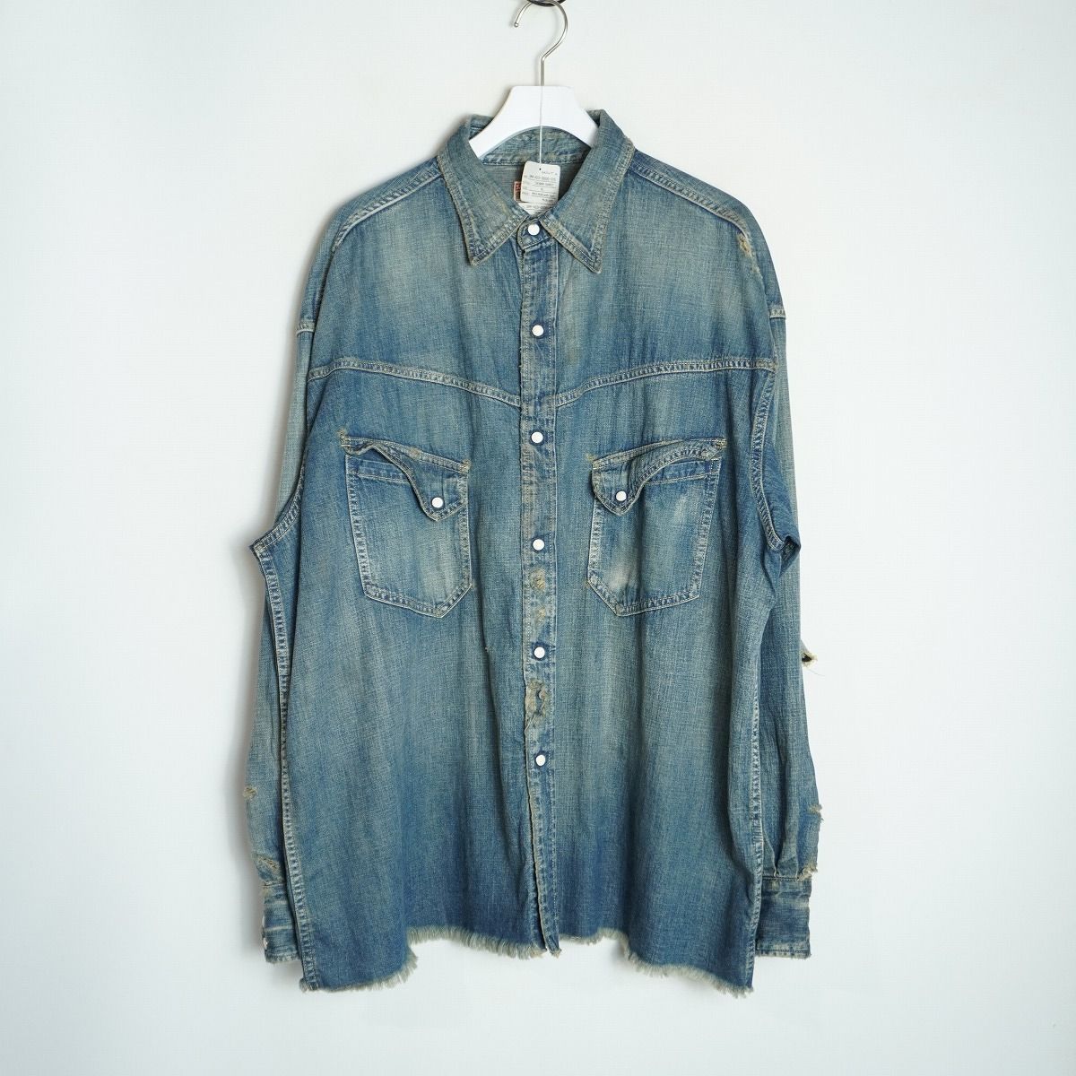 正規 美品 23AW SAINT MICHAEL セントマイケル DENIM SHIRT 長袖 デニム シャツ ビンテージ加工 インディゴ SM-A23-0000-015 XL 3233Q♪