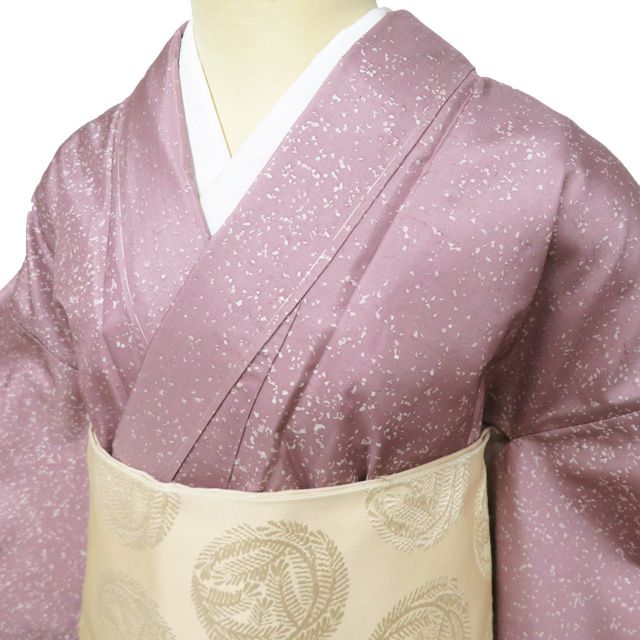 紬地 白山紬 着物 中古 正絹 袷 カジュアル 梅鼠色 身丈161.5cm 裄65cm