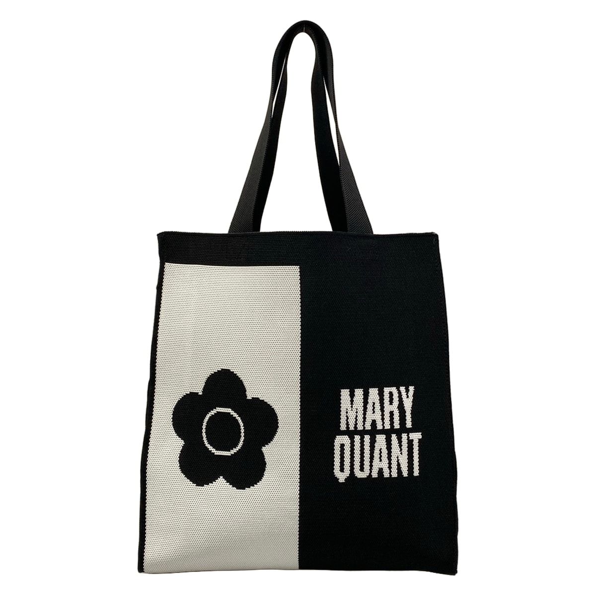 MARY QUANT 花モチーフ トートバッグ ブラック MARY QUANT(マリークワント) トートバッグ - 黒×白 フラワー(花