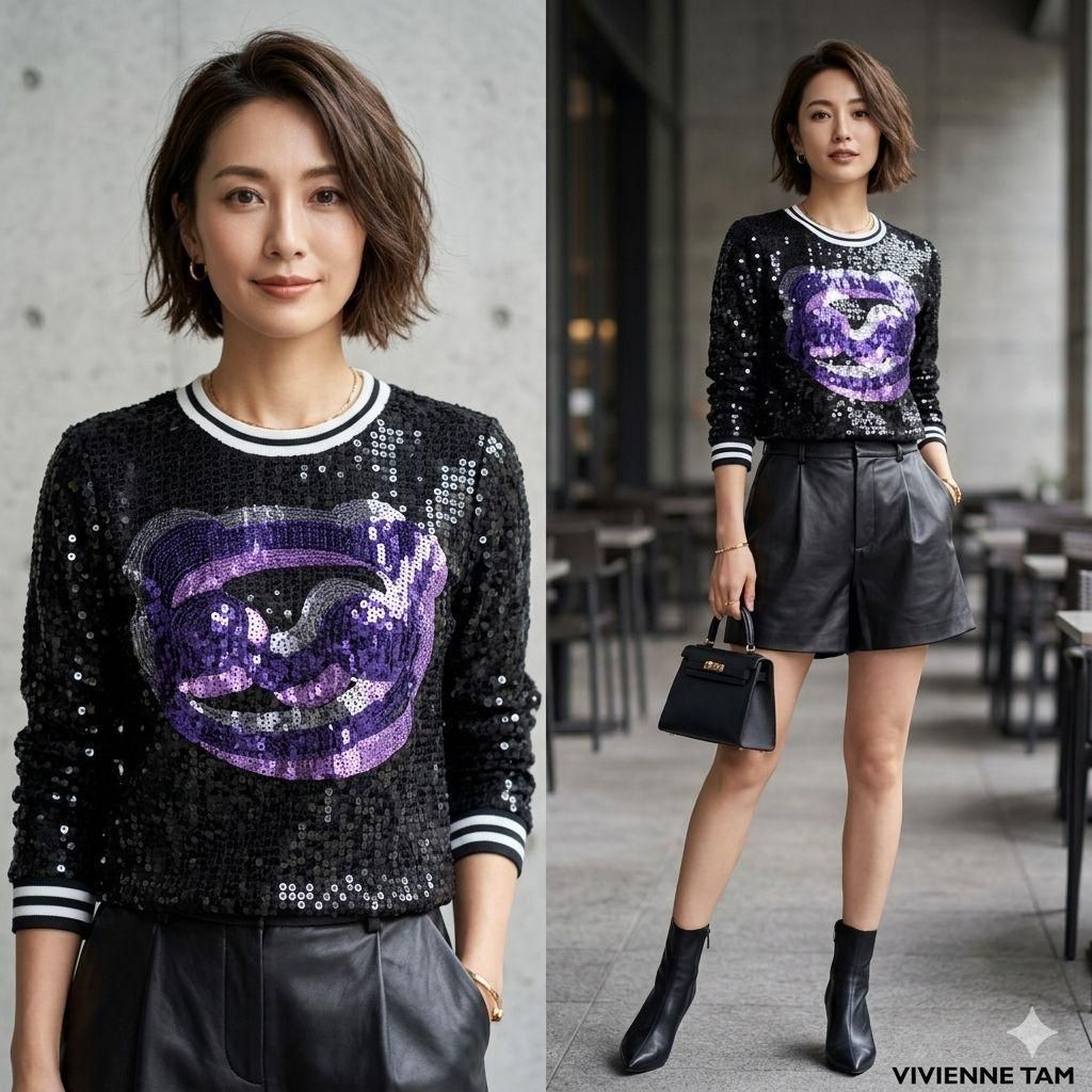 VIVIENNE TAM【38】長袖トレーナー 紫 スパンコール パンダ柄 美品
