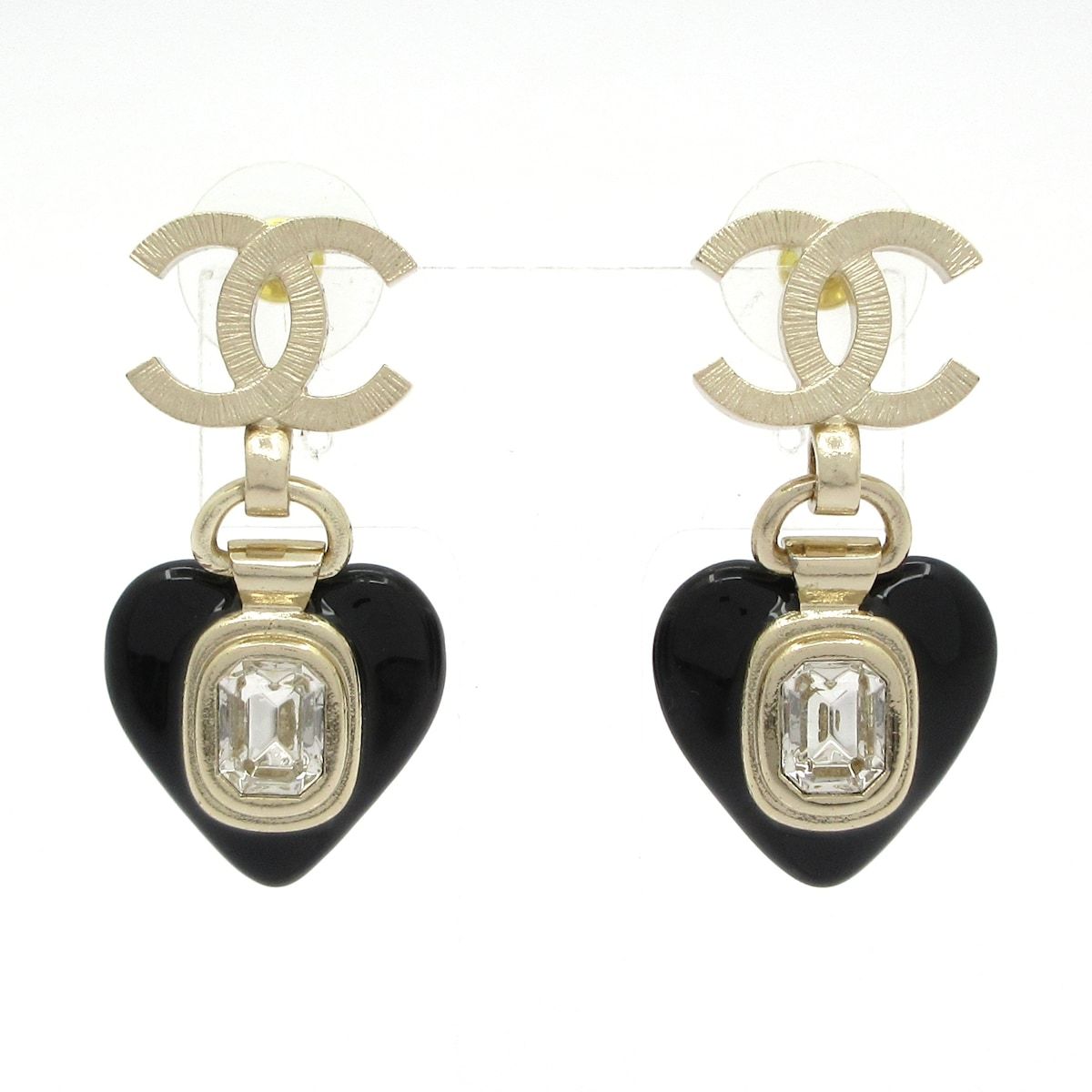 CHANEL(シャネル) ピアス ココマーク 黒×シルバー ビジュー/ハート