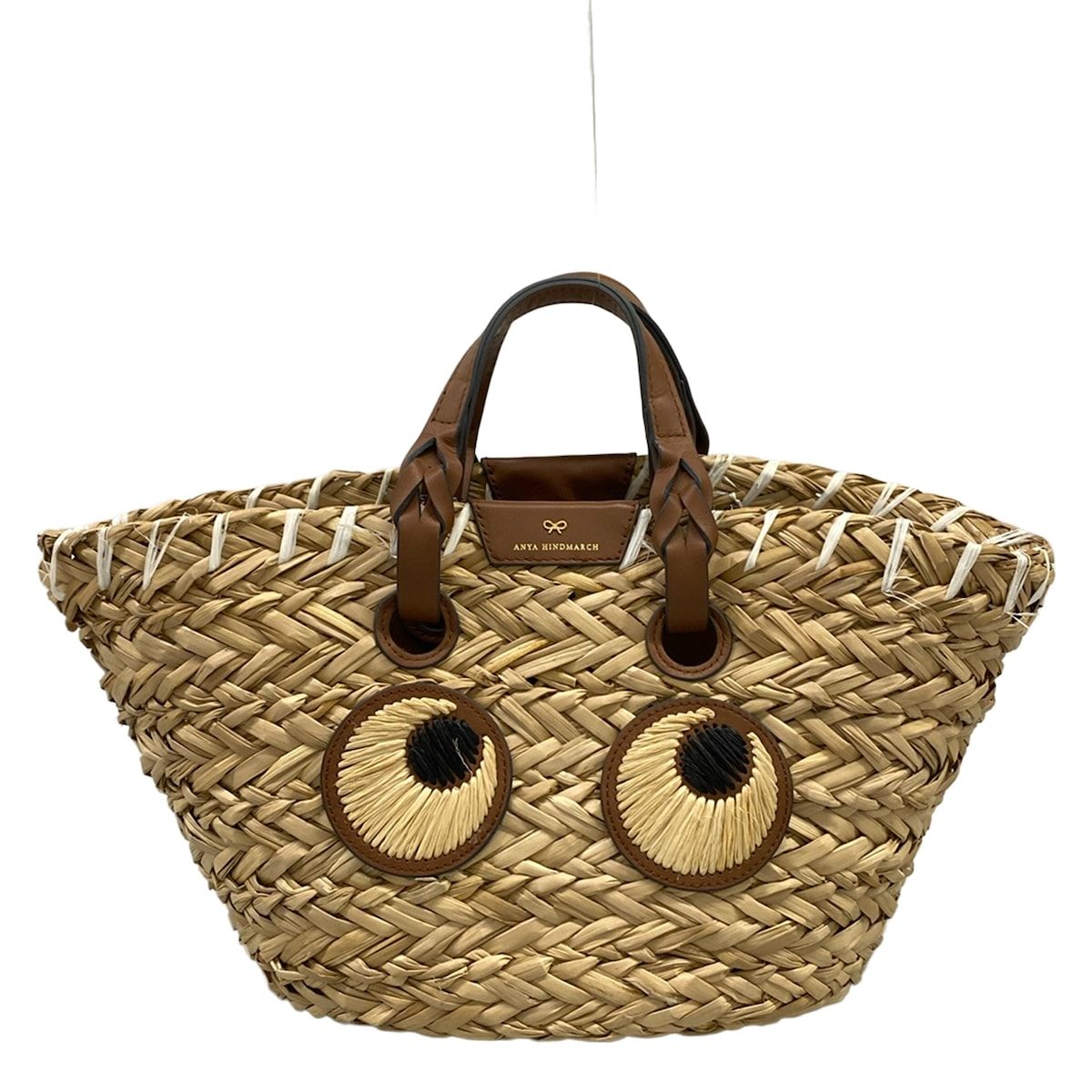 Anya Hindmarch(アニヤハインドマーチ) トートバッグ スモールロープアイズバスケット ベージュ×ダークブラウン×白 レザー