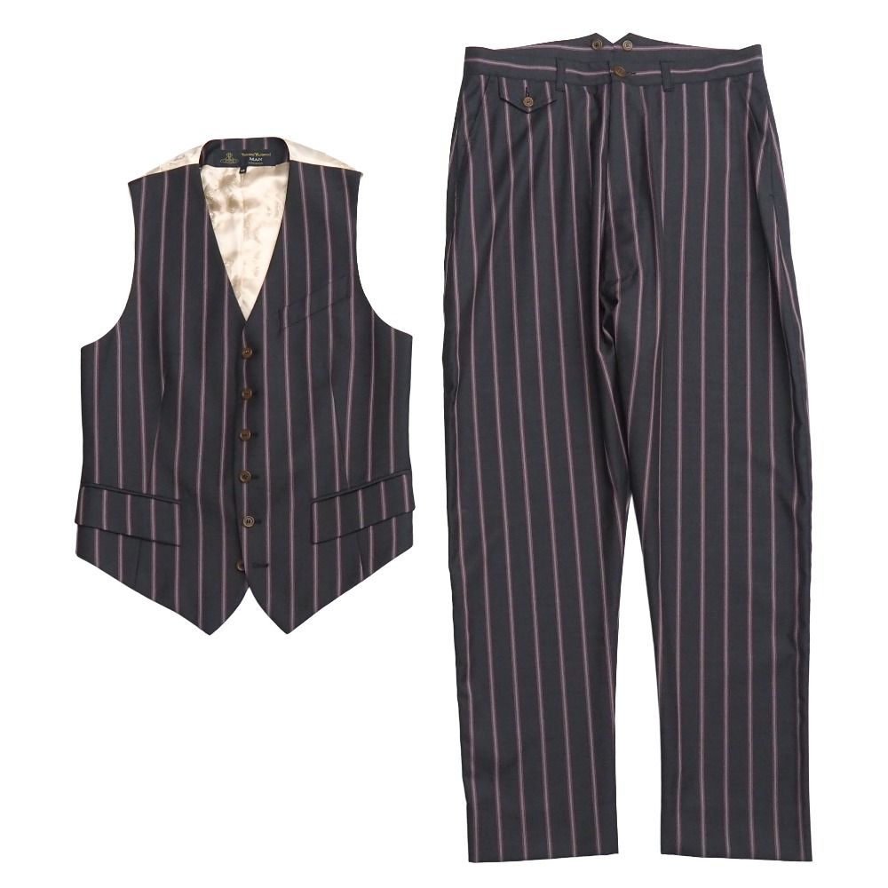 ■未使用品■Vivienne WestwoodMAN ヴィヴィアンウエストウッドマン セットアップ サイズ48 ストライプ ジレ+スラックスパンツ イタリア製 20260526/RA9491