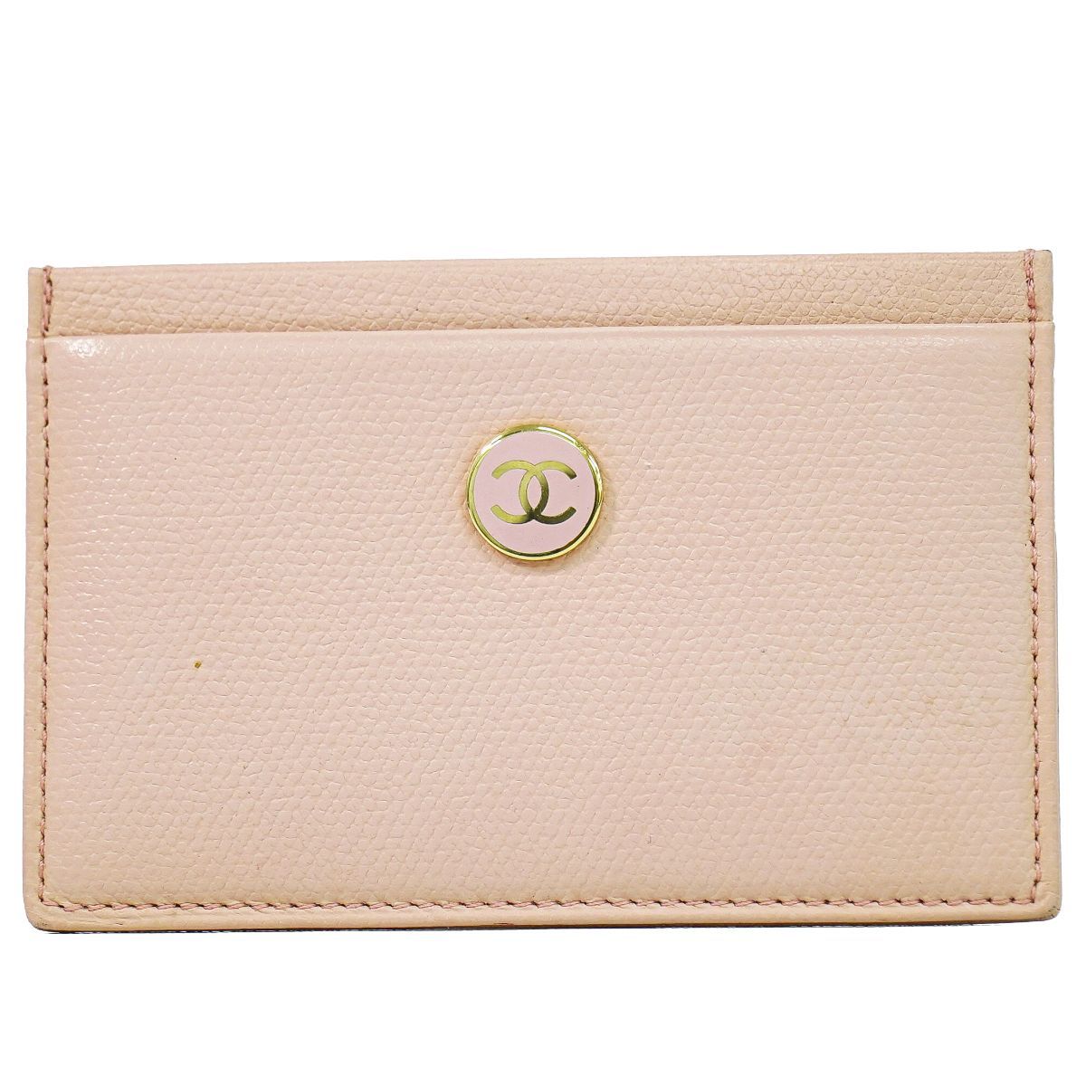 本物 シャネル CHANEL ココマーク ココボタン カードケース パスケース レザー ピンク Coco Mark 雑貨小物 中古・