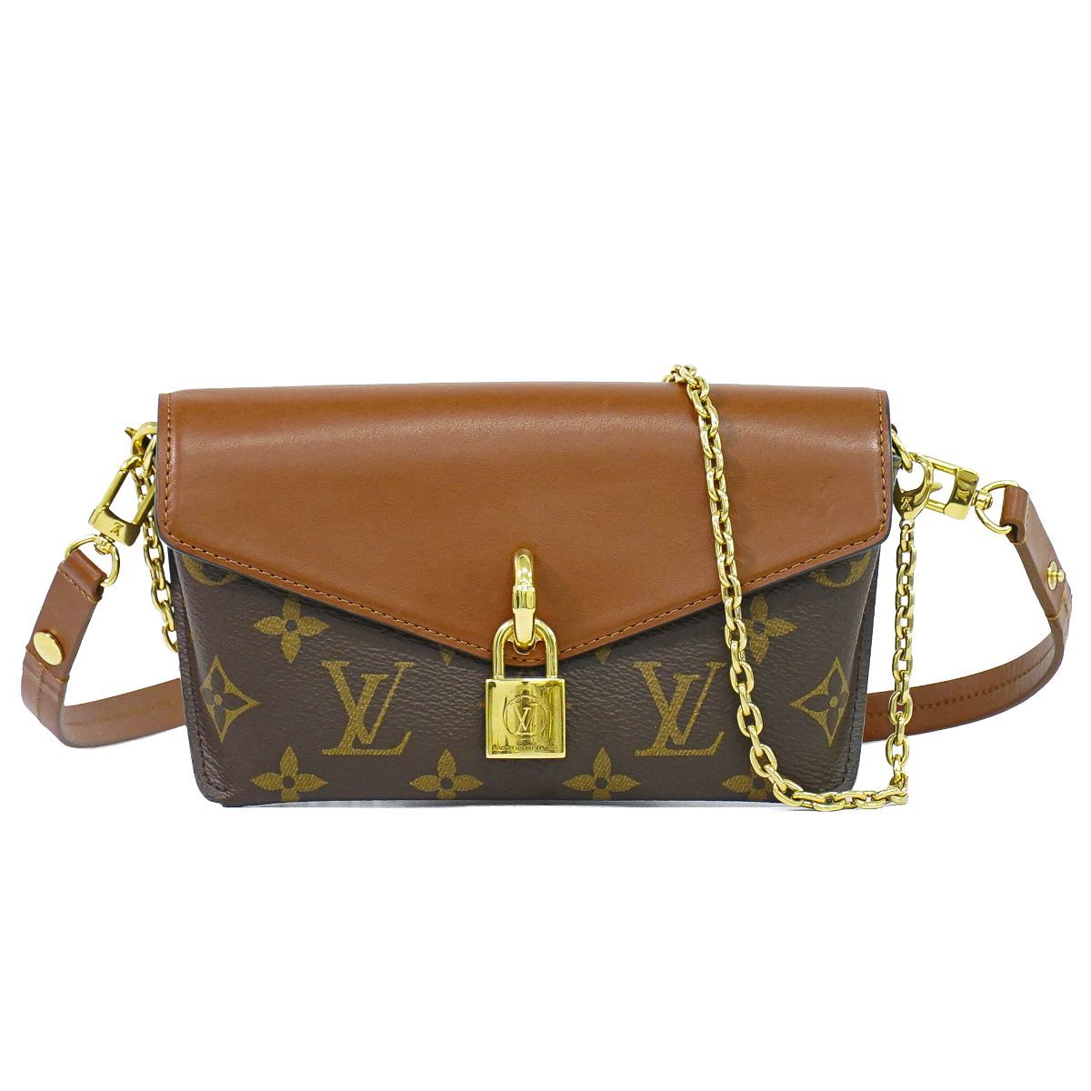 本物 ルイヴィトン LOUIS VUITTON LV パドロック オンストラップ モノグラム 2WAY ショルダーバッグ ポシェット ブラウン M80763 ビトン バッグ 中古・