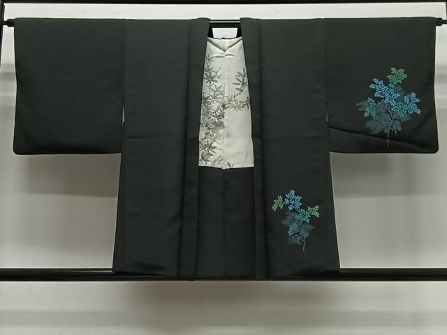 平和屋着物#羽織 草花文 黒地 正絹 逸品 CABE5140ua