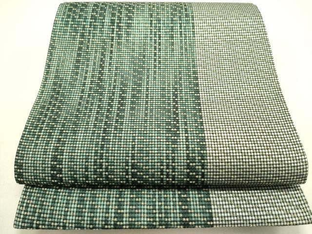 平和屋着物●全通柄袋帯　格子　金糸　正絹　逸品　DABE1830op