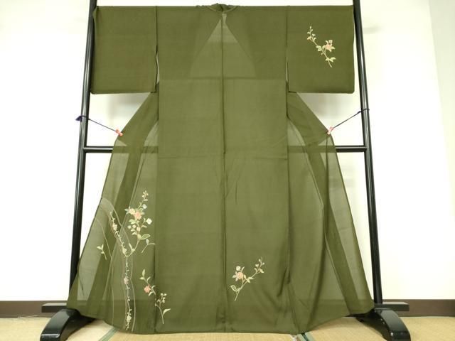 平和屋着物＊夏物　中国三大刺繍　スワトウ刺繍　汕頭刺繍　総刺繍　訪問着　紗　草花　金糸　正絹　逸品　DABE1835op