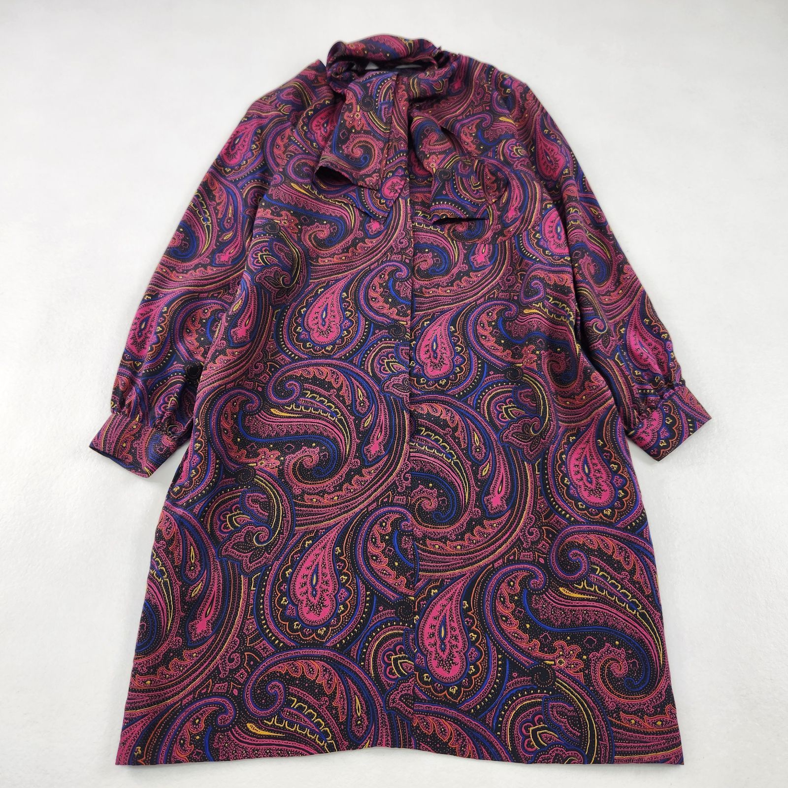 ETRO ワンピース ペイズリー　スカーフ付き　ノーカラー　シルク100　13 XL相当