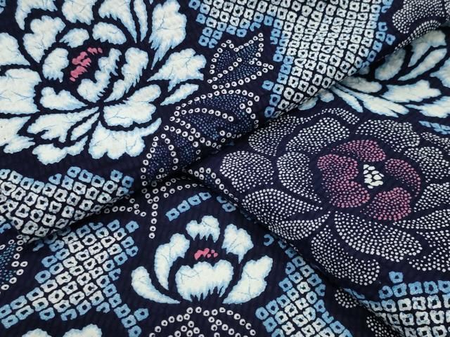 平和屋着物∴夏物　浴衣　牡丹花文　綿　逸品　CABD9559gh