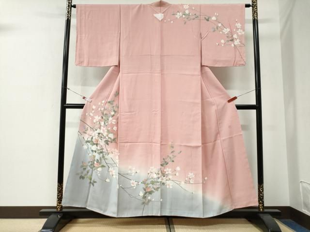 平和屋着物●訪問着 友禅 作家物 枝花文 暈し染め 正絹 逸品 未使用 CABG0066yc