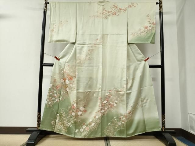 平和屋着物●訪問着 駒刺繍 牡丹花文 暈し染め 金彩 正絹 逸品 CABG0079yc