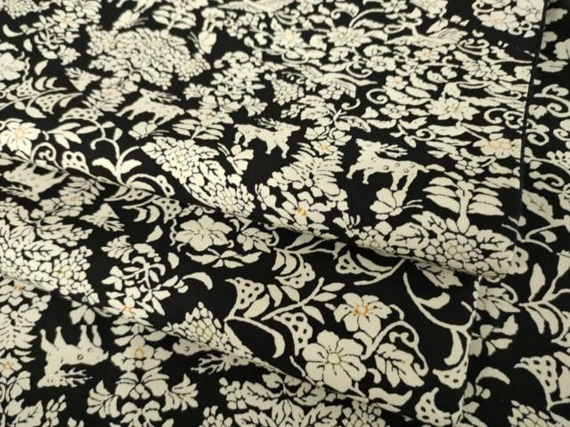 平和屋着物●上質な小紋　更紗花文　黒地　正絹　逸品　AABI4507ck