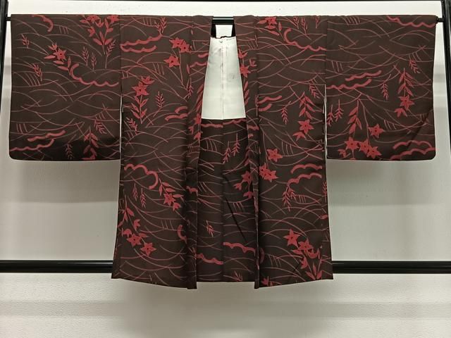 平和屋着物＃羽織　ろうけつ染　草花文　正絹　逸品　CABG3625ua