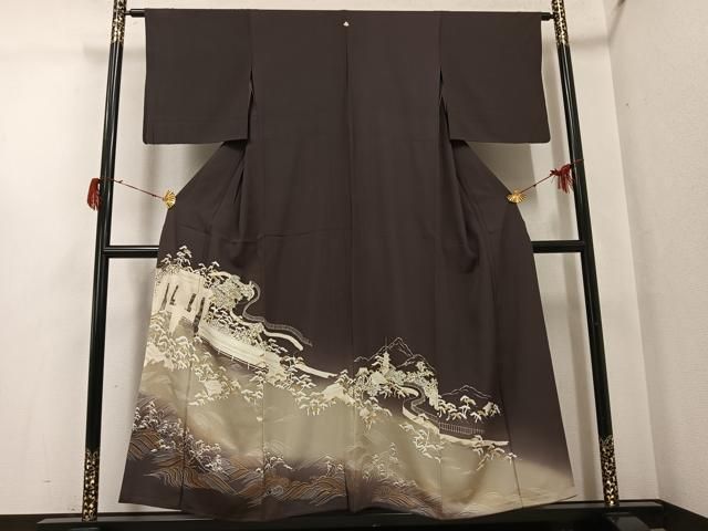 平和屋着物●豪華色留袖　友禅　浜松風景文　暈し染め　金彩　正絹　逸品　AABG8487ph