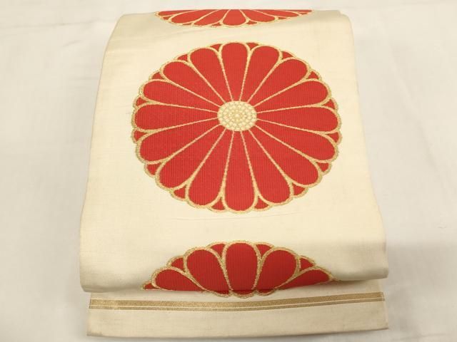 平和屋着物[]アンティーク　大正ロマン　子供　両面丸帯　菊　金糸　正絹　逸品　AABH2642ja