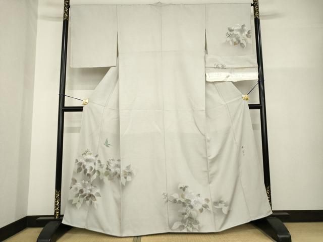 平和屋着物●訪問着　作家物　紬地　浜つむぎ　花鳥文　反端付き　正絹　逸品　AABH2596ck